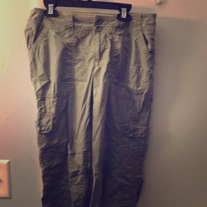 Light green cargo pants.